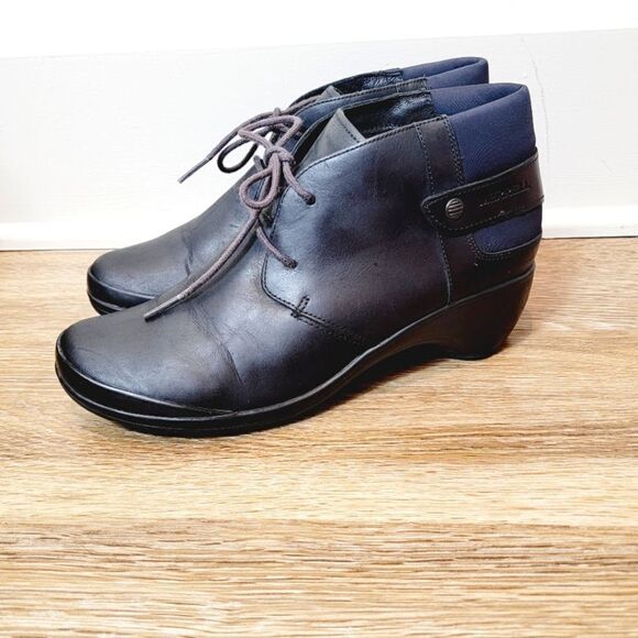 Merrell Black Veranda Butter Rum Leather Mock Clog Ankle Boot Size 8.5 Lace Up - Picture 4 of 13